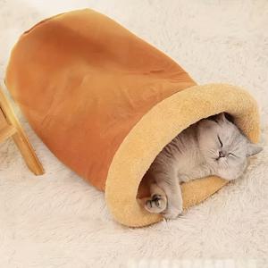TEMU 밀폐형 플러시 고양이 슬리핑백, 따뜻한 겨울 반려동물 침대, 안전감을 주는 터널 둥지