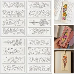 TEMU 16개 플로럴 바인 북마크 자수 패턴 스태빌라이저, 21.1cm x 29.7cm 북마크 코너 용해 스틱 및 바늘 자수 스티커, 4장 플로럴 워터 핸드 재봉 DIY 자수 종이, 핸드 자수 프로젝트, 공예 용품, 장식 북마크, 우아한 디자인, 고품질 종이, 용해 스태빌라이저, 재봉 템플릿, 바늘 작업 도구, 자수 애호가, 텍스타일