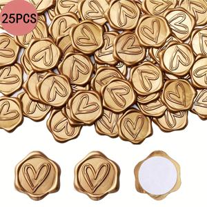 TEMU 25개 골든 하트 패턴 접착 왁스 실 - 재사용 가능한 타원형 실링 스티커, 웨딩 초대장, 선물 봉투, 장식 장식용, 웨딩 초대장 스탬프, 우아한 실링 디자인, 매끄러운 표면