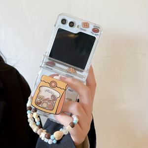 TEMU 휴대폰 케이스 - 새롭고 창의적인 빵 스타일 접이식 휴대폰 케이스 (팔찌 포함), 삼성 갤럭시 Z 플립 3, 4, 5, 6, 7 호환