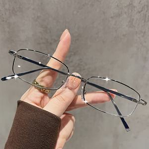 TEMU 남성용 초경량 은색 와이어 안경 프레임 1개, 작은 얼굴에 적합, 작은 사각형 직사각형 좁은 프레임 안경