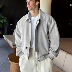 TEMU 남성용 겨울 풀지퍼 라펠 칼라 재킷 - 루즈핏 롱 지퍼 클로저 스웨터 코트, 가을/겨울용 단색 아우터웨어, 캐주얼 추위 방지 아우터 재킷, 프로페셔널 & 캐주얼 복장 2025 신상