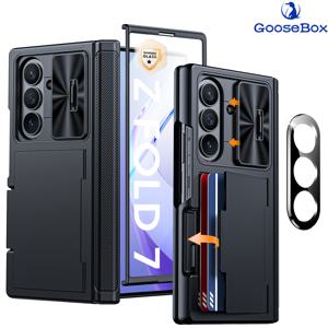 TEMU 폰 케이스: Z Fold 7 호환 케이스(렌즈 보호 필름 포함) 카드 홀더, 내장형 슬라이드 렌즈 커버 & 힌지 보호 & 스크린 보호기, 충격 방지 지갑형 할로윈 선물/추수감사절 선물/크리스마스 선물/휴일 선물|카드지갑