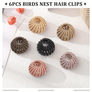 TEMU 6개입 조절 가능한 매직 버드네스트 헤어클립 - 미끄럼 방지 둥지 모양 헤어링, 번 & 포니테일용, Y2K/우아한 매트 멀티컬러 (두꺼운/얇은 머리용) - 번 메이커 도넛 클립, 레트로 헤어 액세서리 여성용