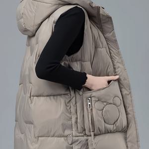 TEMU 새로운 여성용 패딩 베스트 가디건, 루즈한 한국 스타일 미디엄 길이 패딩 코트 아우터웨어