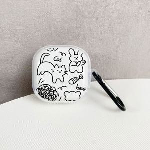 TEMU 삼성 갤럭시 Buds2/Buds2 Pro/Buds Live/Buds FE용 라인 고양이와 토끼 패턴 이어폰 케이스 | 투명 열가소성 폴리우레탄 보호 커버
