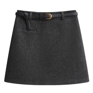 TEMU 그레이 트위드 A라인 스커트 여성용, 2026 가을/겨울 신상, 하이웨이스트 트위드 스커트 페티트 여성용, A라인 힙랩핑 미니 스커트, 필수 아이템, 벨트 미포함|여성의류