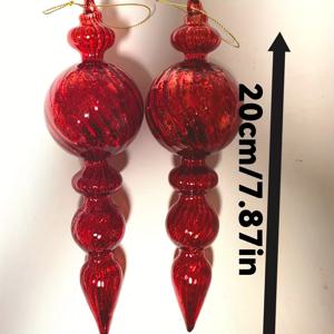 TEMU 2개 세트 레드 글라스 크리스마스 오너먼트 - 클래식 라운드 스피럴 트리 장식, 광택 매달기 볼, 크리스마스 트리, 휴일 & 파티 장식용, 내구성 강한 유리 장식품 (-무료 & 반려동물 친화적)