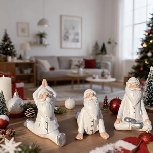 TEMU 3개 세트 요가 포즈 산타 레진 피규어 - 화이트/블루 귀여운 치비 스타일 요가 산타 조각상 3개, 데스크탑 크리스마스 트리 장식, 홈, 가게, 테이블 센터피스용 - 성인과 아이들을 위한 완벽한 휴일 선물