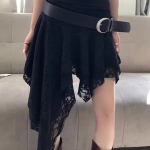 TEMU 여성용 Y2K 솔리드 컬러 레이스 숏 드레스 - 비대칭 밑단 와이드 웨이스트 여름 드레스, 데일리웨어 & 홈메이커용, 통기성 폴리에스터, 세탁기 사용 가능, 탄력적 핏