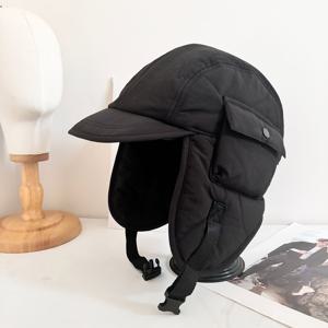 TEMU 겨울용 따뜻한 파일럿 캡 - 야외 사이클링용 두꺼운 통기성 귀보호 모자, 사이드 포켓 포함, 단색 (레이 펑/사이클링용), 날씨 및 크리스마스 액세서리, 손세탁/드라이클리닝 가능