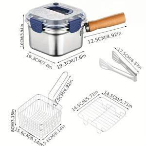 TEMU 스테인리스 스틸 프라이팬 (뚜껑 포함) - 대용량 인덕션 및 가스레인지 호환, 내구성 강한 201 등급 다용도 냄비 (튀김, 수프, 파스타, 만두용) - 식기세척기 사용 가능 (가스레인지 호환)