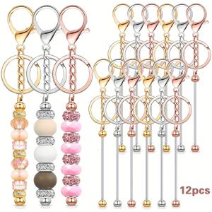 TEMU 6/12개 비즈 키체인 DIY 핸드메이드용, 키체인 펜던트 제작 재료, 빈 금속 키체인, 비즈 키링, 연결봉, 비즈 키체인, 장식 액세서리, 가방, 펜던트 및 휴일 선물
