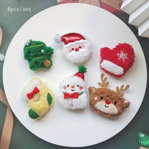 TEMU 6개 플러시 참 DIY 주얼리 만들기, 3D 스티커, 브로치 핀, 헤어핀 & 크리스마스 트리 장식용 - 귀여운 곰, 사슴, 종, 눈사람, 나무 & 스카프, 모자, 장갑용 수제 여성 선물 공예 용품, 크리스마스 장식