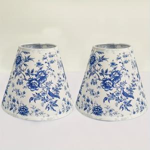 TEMU 등받이 램프シェ이드 2개, 소형 중국 스타일 램프シェ이드, 프렌치 컨트리 클립온 전구 램프シェ이드, 3 X 6 X 5인치 농가 스타일 램프シェ이드 (파란색 꽃, 램프シェ이드만 해당)