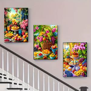 TEMU 3세트 DIY 페인팅 키트, 여름 과일 디자인, 축제와 파티를 위한 홈 벽 장식, 아트 침실과 거실용 걸이 그림, 무테 30cm*40cm/11.8*15.7인치|보석십자수