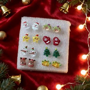 TEMU 16pcs 크리스마스 시리즈 레진 귀걸이, 알러지 방지 귀걸이 핀 디자인, 휴일과 파티에 적합, 청소년용