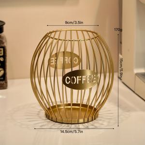 TEMU 1 Iron Art 커피 캡슐 보관 컵 랙 - 정리 바구니 - 'COFFEE' 로고가 있는 타원형 랜턴 모양 - 다양한 색상으로 제공, 라이트 럭셔리 홈 디자인 - 소형 포장 간식, 커피 캡슐 및 즉석 커피 봉투에 적합