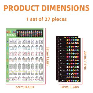 TEMU 색다른 색상의 코드 표기 노트 스티커가 있는 기타 프렛보드 스티커. 초보자, 학습자, 연습용 기타 코드, 스케일 차트 포함. 6현 어쿠스틱 기타에 적합.