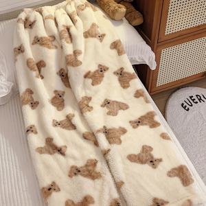 TEMU 겨울용 플러시 플로킹 수면 팬츠 - 포근한 곰 얼굴 프린트 풀 기장 파자마 바지, 두꺼운 보온성, 손세탁 가능한 논스트레치 롱 파자마 레깅스 ( 디자인) - 귀여운 라운지 & 침실복|잠옷|파자마