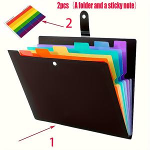 TEMU 2개 세트 파일 확장 정리기 및 분류용 스티커 노트, 대용량 7포켓 확장 문서 폴더, 자동 잠금 디자인 A4 사이즈 다층 휴대용 PP 소재 데스크탑 보호대, 학생, 사무실 및 가정용