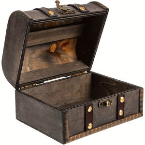 TEMU 빈티지 고체 목재 느낌 자물쇠 상자 - 열쇠 잠금 및 힌지, 보석 보관함, 목걸이 보관, 데스크탑 수납용 (목재 무늬 페인트 마감) - 튼튼한 직사각형 보석함