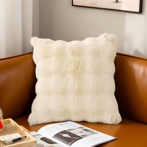 TEMU 부드러운 인조 토끼 베개 커버 1개, 가정용 장식 베갯잇, 북유럽 스타일 단색 쿠션 커버, 고급스러운 크림 부클 베개 커버 (겨울 소파 또는 침대 장식용), 가정, 호텔 또는 파티를 위한 완벽한 휴일 선물