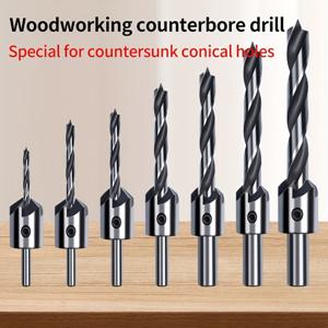 TEMU 3+4+5+6+7+8+10mm 목공용 특수 카운터 싱크 드릴 비트, 2-in-1 새로운 나사산 구멍 카운터 싱크 드릴 비트 - 고속 소재, 검은색 산화 표면, 원형 생크, 정밀 드릴링, 목공 프로젝트에 적합