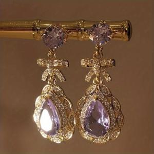 TEMU 리드키스 빈티지 퍼플 합성 큐빅 지르코니아 물방울 드롭 귀걸이 with 리본 - 웨딩, 기념일, 선물, 2월 탄생석, 데일리웨어에 적합한 주얼리 - 합성석 드롭 귀걸이, 청소년용