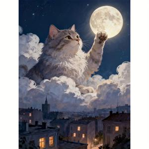 TEMU 원피스 어른용 페인팅 키트, 아트 키트 - 새끼고양이와 달빛, 풀 드릴 도트 페인팅 DIY 5D 풀 드릴 아트 앤 크래프트, 홈 월 데코 선물용, 아트 세트