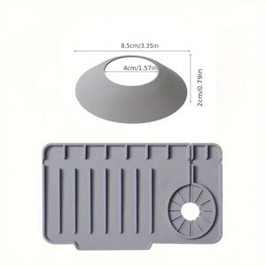 TEMU 실리콘 소재로 제작된 물받이 매트와 스플래시 가드 2개 세트입니다. 수도꼭지용 측면 구멍, 싱크대용 스플래시 방지 매트, 양쪽 좁은 모서리 매트가 특징이며 가정용 주방에 적합합니다.|싱크대수전