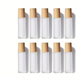 TEMU 10개 세트 무광 유리 롤온 병 (나무 캡 & 스테인리스 스틸) - 0.34oz (10x0.34) 리필 가능 에센셜 오일 디퓨저 병, 여행용 및 뷰티 오일 용기, 누수 방지 휴대용 유리 용기