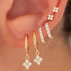 TEMU 여성 휴가 파티, 데이트, 캐주얼 데일리룩에 완벽한, 라인스톤이 장식된 우아하고 간편한 꽃 모양 구리 귀걸이 6개 세트|귀걸이