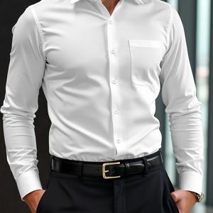 TEMU 남성용 슬림핏 헤비듀티 주름방지 드레스 셔츠 - 솔리드 블랙 & 화이트 롱 슬리브 비즈니스 캐주얼 & 포멀 웨딩 블라우스, 사계절용 싱글 버튼 칼라, 포켓, 직장, 파티용 이상적인 선물 (손세탁/드라이클리닝) - 클래식|남자셔츠