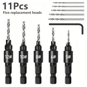 TEMU 11피스 스테인리스 스틸 목공용 카운터싱크 드릴 비트 세트, 1/4