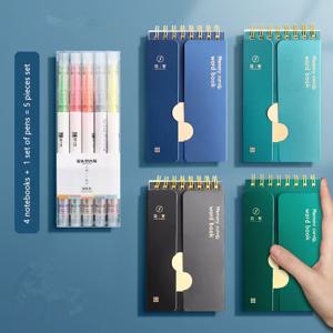 TEMU 5개 세트; 4개 어휘 노트북과 5개 하이라이터, 각 88페이지, 휴대하기 편리하고 콤팩트한 디자인, 잉크 묻기 방지 두께, 베이지색 눈 보호 용지, 시험 준비, 언어 학습, 메모, 학습, 사무실 등에 적합. 발렌타인데이 선물