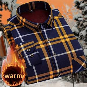 TEMU 남성용 헤비웨이트 기모 안감 긴팔 셔츠 - 두꺼운 양면 체크 레플 콜라, 단색 비즈니스 캐주얼 오피스 & 포멀 웨어, 슬림핏 겨울 따뜻함, 신축성 없는 원단, 프로페셔널 복장 | 클래식 칼라 셔츠 | 내구성 있는 구조|남자셔츠|셔츠|남자옷