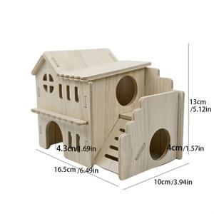 TEMU 햄스터를 위한 나무 집, 아늑한 은신처 또는 휴식을 위한 작은 빌라로 사용 가능, 작은 햄스터에게 적합하며 조립 필요