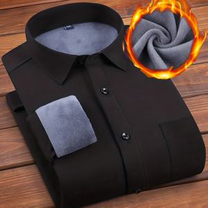 TEMU 남성용 솔리드 컬러 기모 안감 따뜻한 셔츠, 기모가 있는 클래식 솔리드 컬러 겨울 작업복|남자셔츠|셔츠|남자옷