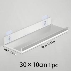 TEMU 드릴 필요 없는 접착식 벽걸이 모던 & 아크릴 플로팅 선반, 거울 간격 디자인 - 공간 절약형 욕실 수납 선반, 샤워, 욕조, 세면대 정리용 레이어드 캐비닛 분리대 - 간편 조립, 다목적 플로팅 선반