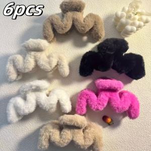 TEMU 여성용 6개 우아한 상어 머리핀 - 상어 이빨이 있는 큰 플러시 헤어 액세서리, 포니테일, 땋은 머리 & 업스타일을 위한 부드러운 플란넬 머리핀