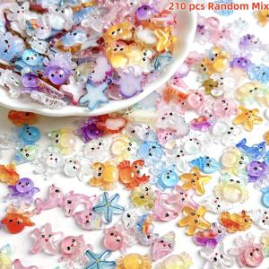 TEMU 210개/65개입 고품질 미니 레진 해양 생물 펜던트 - 일본 및 한국 스타일 작은 물고기, , 해마, 게, 조개, 주얼리, 네일 아트, 폰 케이스 장식, 공예에 적합 - 부드러운 톤의 바다 동물 미니 레진 참, 퍼즐 제작
