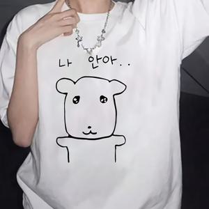 TEMU 그래픽 프린트 티셔츠, 여성용 반팔 크루넥 캐주얼 탑, 여름 & 봄용|반팔티|티셔츠|반팔티셔츠