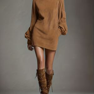 TEMU 여성용 우아한 하이넥 드레스 - 포켓 장식 긴소매 미디 길이 H라인 드레스, 단색 웨딩, 교회, 오피스 & 세미포멀 이벤트용 - 세탁기 사용 가능한 사계절 착용