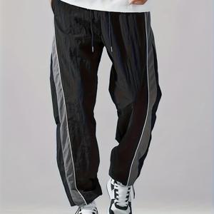 TEMU 남성 캐주얼 스포츠 긴 바지, 와이드 레그 컬러 블록 루즈 팬츠, 힙합 스트리트웨어 조거 팬츠, 조절 가능한 커프스, 탄성 허리 밴드 및 드로스트링 특징, 데일리 레저를 포함한 다양한 상황에 적합