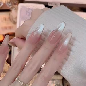 TEMU 10개입 K'APEINE 핸드메이드 프레스온 네일 세트 - 롱 아몬드/네일 누드 그라데이션 오로라 광택 인조네일, 웨딩 네일아트, 재사용 가능 풀 세트 (발렌타인데이, 특별한 날)|네일팁