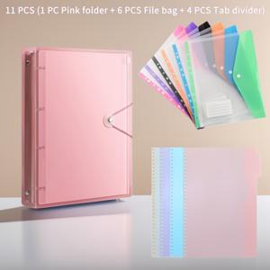 TEMU 11피스 세트: 1개 A4 사이즈 헤비듀티 컬러 PP 바인더 폴더 + 6개 대용량 확장형 11홀 A4 컬러 루스리프 파일 포켓 + 4개 A4 컬러 디바이더 시트. 고용량 멀티 확장 조합, 학교, 가정, 사무실, 업무 및 여행에 적합 - 휴대용 디자인|포카바인더
