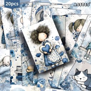 TEMU 20팩 ASSTSS 빈티지 핀업 걸 & 플라워 카드 - 레트로 블루 걸 & 식물 스크랩북 용지, 4x6 인치 잡 저널 페이지, 공예, 스크랩북, 수집용 선물 카드에 적합