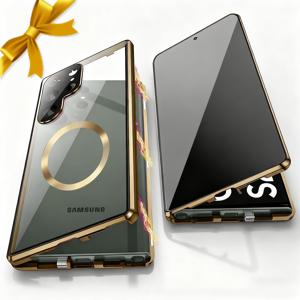 TEMU 휴대폰 케이스 - 삼성 S25Ultra 24 23 22 21 20 25FE 25 Edge 25Plus용 자석 방범 케이스 - 자석 킹 백 자석 링 무선 충전 호환, 내장형 프라이버시 강화 유리, 알루미늄 프레임, 렌즈 커버, 잠금 디자인|폰케이스|케이스