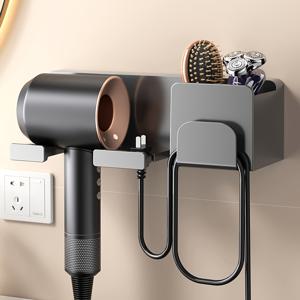 TEMU 벽걸이 헤어 드라이어 홀더 - 드릴 없이 간편하게 설치, 세련된 블랙 앤 화이트 모던 디자인, 욕실 공간 절약을 위한 간편한 보관 솔루션|수납정리함|정리함